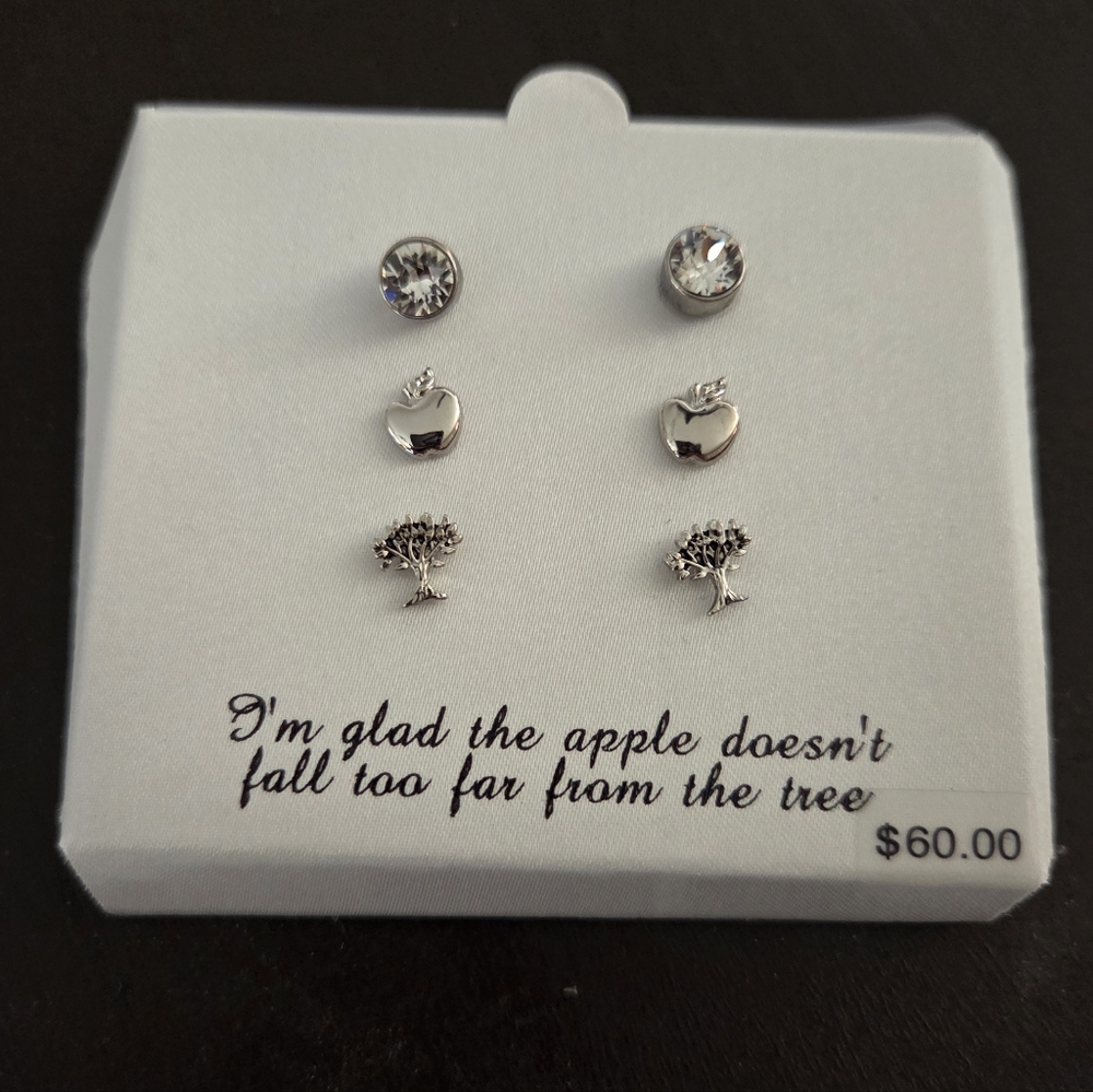 Charming Inspirations Swarovski Crystal Stud Earrings‎ Apple Set of 3 Pairs